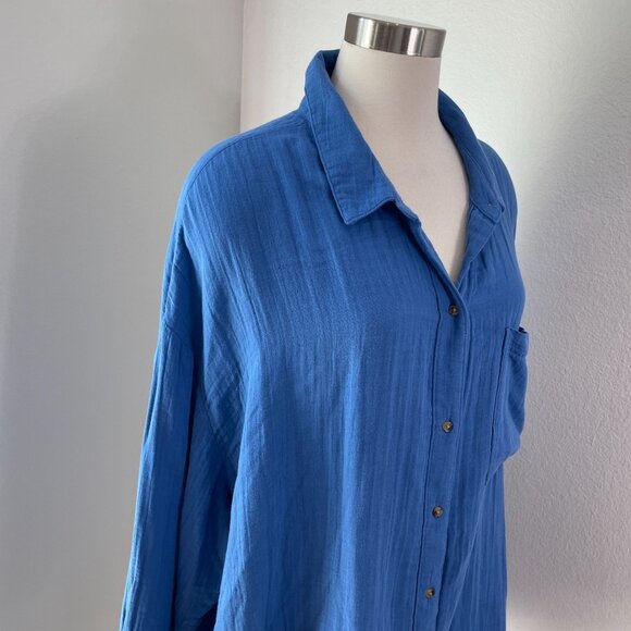 NEW Old Navy Womens Plus 3X Blue Button Up Shirt Cotton Gauzy Relaxed Fit Top - Picture 2 of 10